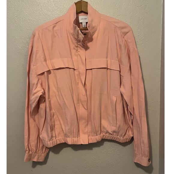 Womens Nine West Pink Bomber Jacket Coat Zipper Front with Snaps Pockets Size L - Picture 2 of 9